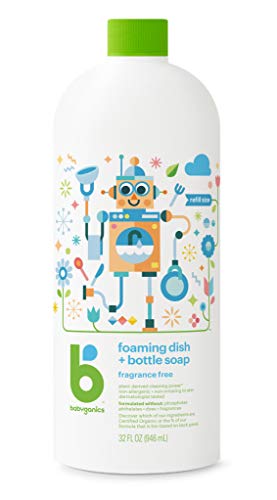 Babyganics Foaming Dish Soap Refill - Plant-Derived Cleaning, Fragrance-Free, 32 Fl Oz (Pack of 2)