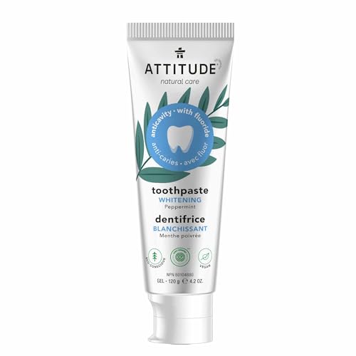 ATTITUDE Toothpaste - Prevents Cavities, Vegan & Cruelty-Free, Whitening Peppermint - 4.2 Oz