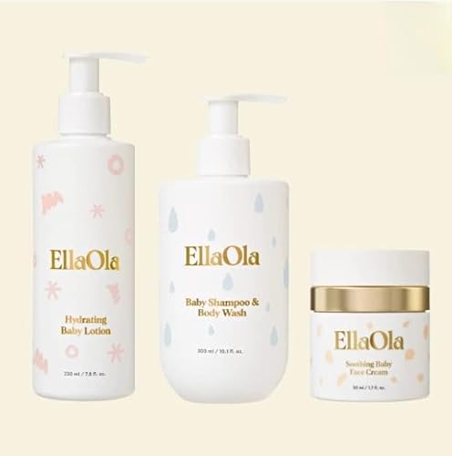 EllaOla Baby Skin Care Bundle - Gentle Cleansing, 72-Hour Hydration, EWG & USDA Certified - 3 Pack