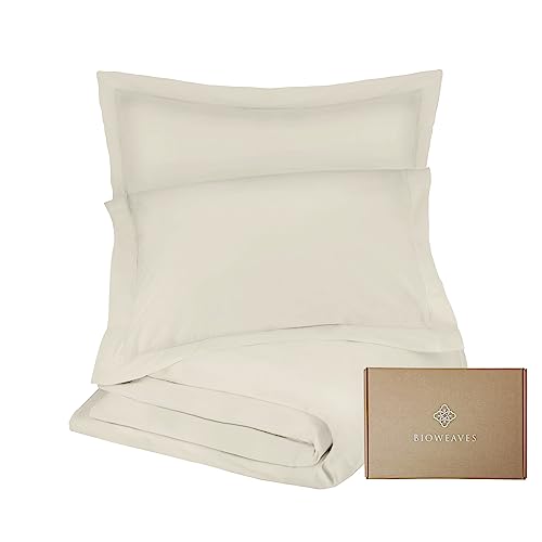 BIOWEAVES Organic Cotton Duvet Cover Set - Soft, Cooling, GOTS Certified - Ivory, 3-Piece Queen