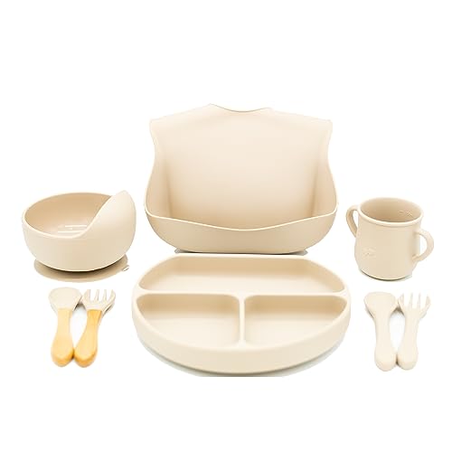 Almond Baby Feeding Set - BPA-Free, Food-Grade Silicone, Strong Suction, 6 Months & Older