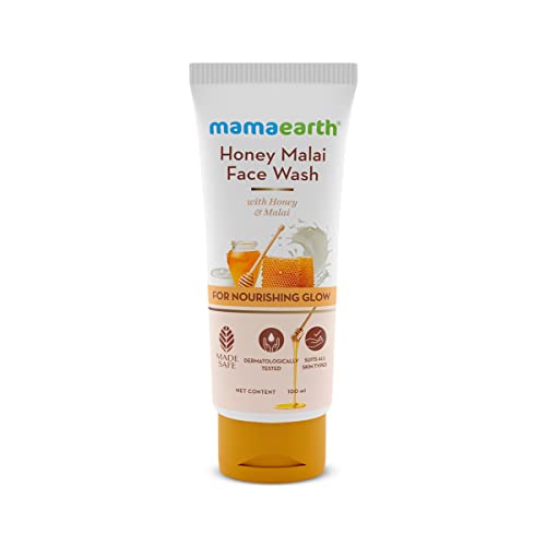 MAMAEARTH Honey Malai Face Wash - Nourishing Glow, Deep Hydration for All Skin Types - 3.38 Fl Oz