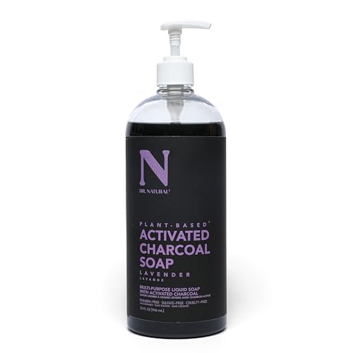 Dr. Natural Activated Charcoal Body Wash - Deep Cleansing, Gentle Exfoliation - Lavender, 32 oz