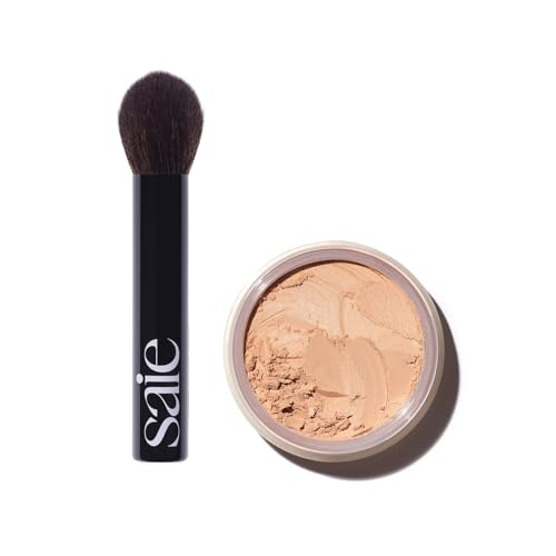 Saie Face Powder Duo - Fluffy Brush & Radiant Setting Powder, Vegan, Cruelty-Free - 0.14oz