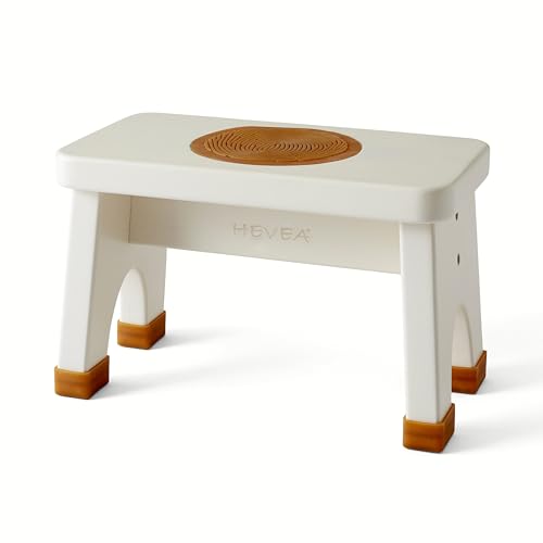 Hevea Kids Step Stool - Anti-Slip, Durable Rubberwood, Easy to Clean - Marshmallow White, 22cm