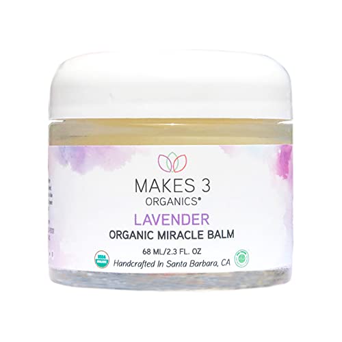 Makes 3 Organics Lavender Miracle Balm - Smooth, Youthful Skin, Certified Organic - 2.3oz