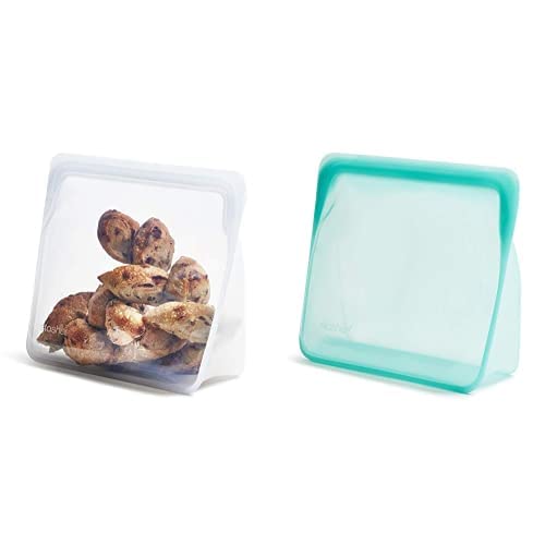 Stasher Reusable Silicone Storage Bags - Leakproof, Dishwasher Safe, 104 Fl Oz, 2-Pack Clear+Aqua