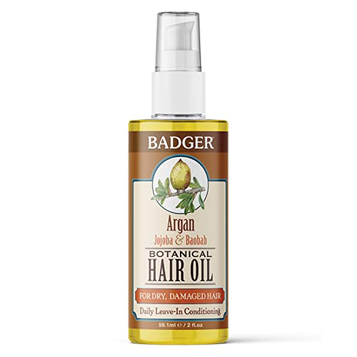 Badger Argan Hair Oil - Nourishing Leave-In for Dry & Frizzy Hair, Organic Ingredients - 2 fl oz