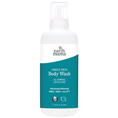 Earth Mama Body Wash - Gentle Ginger Citrus, Organic Oils & Aloe for Sensitive Skin - 34oz