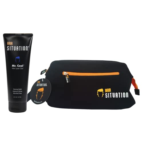 Hair Situation Mr. Cool Wet Look Gel & Toiletry Bag - Strong Hold, Water-Resistant, 9.5"x5"x5"