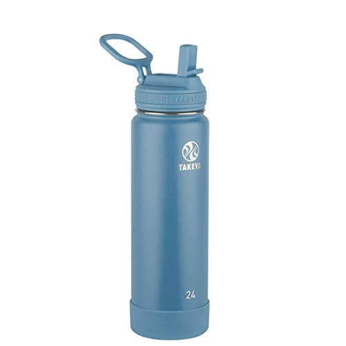 Takeya Actives 24 oz Vacuum Insulated Water Bottle - Keeps Drinks Cold 24H, BPA-Free - Bluestone