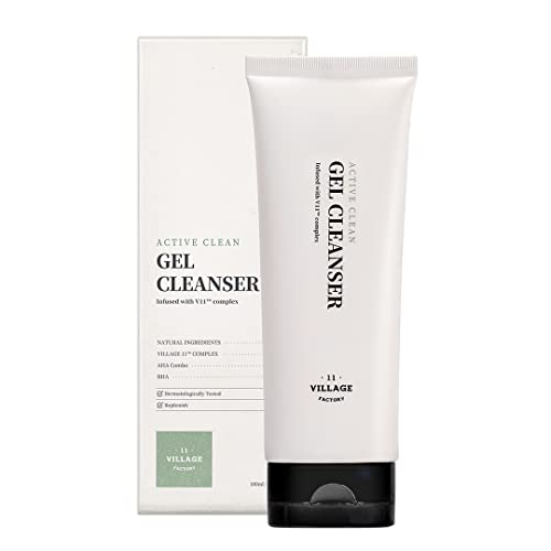 VILLAGE11FACTORY Active Clean Gel Cleanser - AHA & BHA for Oily Skin, pH 5.5 - 3.38 fl oz