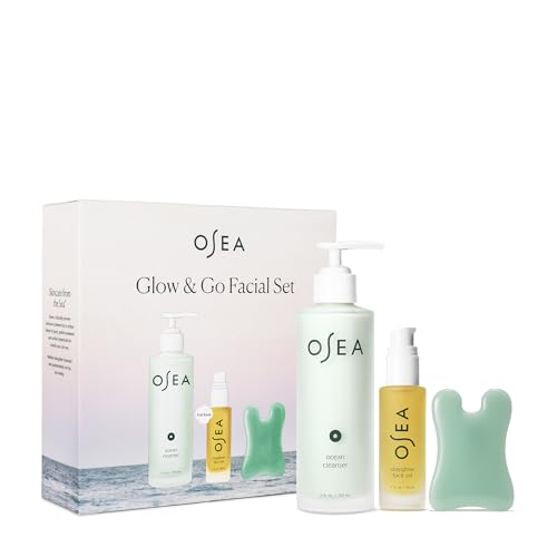 OSEA Skin Care Set - Nourishing Ocean Cleanser, Illuminating Face Oil, Gua Sha Tool - 7oz