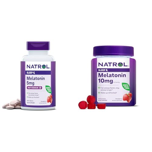 Natrol Melatonin Sleep Supplement - Fast-Dissolve Tablets & Strawberry Gummies - 200ct & 90ct