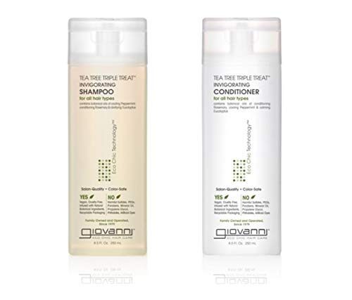 GIOVANNI Tea Tree Triple Treat Shampoo & Conditioner Set - Refreshes Scalp, Vegan - 8.5oz Each