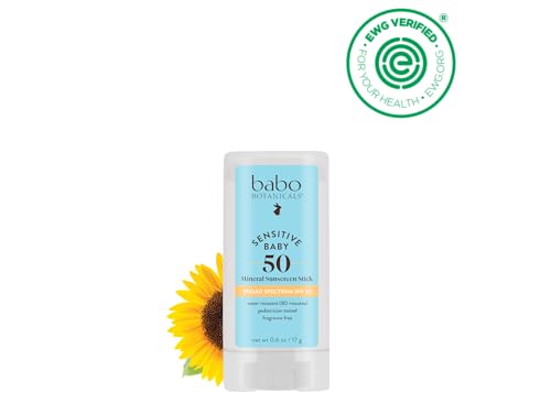 Babo Botanicals Mineral Sunscreen Stick SPF 50 - 70% Organic, Zinc Oxide, EWG Certified - 3oz