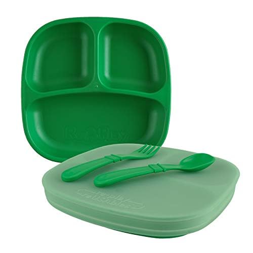 Re-Play Toddler Feeding Set - Durable, Recycled Material, Dishwasher & Microwave Safe - Kelly Green