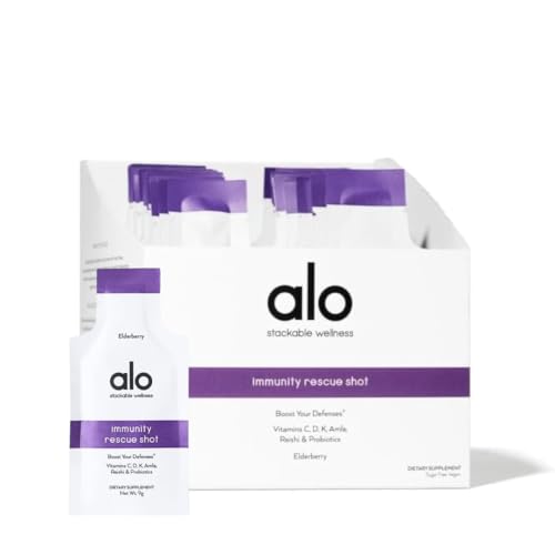 Alo Yoga Immunity Rescue Shot - Boosts Defenses with Elderberry, Probiotics & Vitamins - 30 Pack