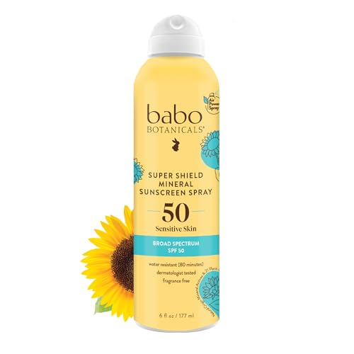 Babo Botanicals Mineral Sunscreen Spray SPF 50 - Hypoallergenic, Water Resistant, Vegan - 6oz