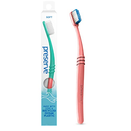 Preserve Adult Toothbrush - Made from Recycled Ocean Plastic, Soft Bristles, Coral - 1 Count