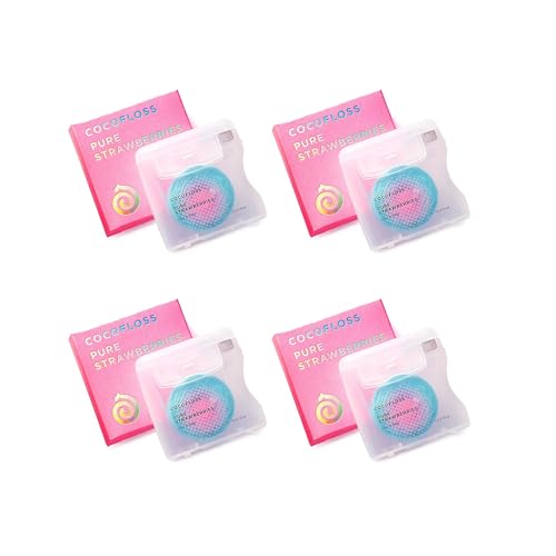 Cocofloss Dental Floss - Dentist-Designed, Coconut Oil Infused, Strawberry Scent - 4 Spools (33 yd)