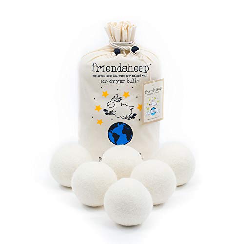 Friendsheep Wool Dryer Balls - Organic, Hypoallergenic Fabric Softener, 6 Pack XL - Creamy White