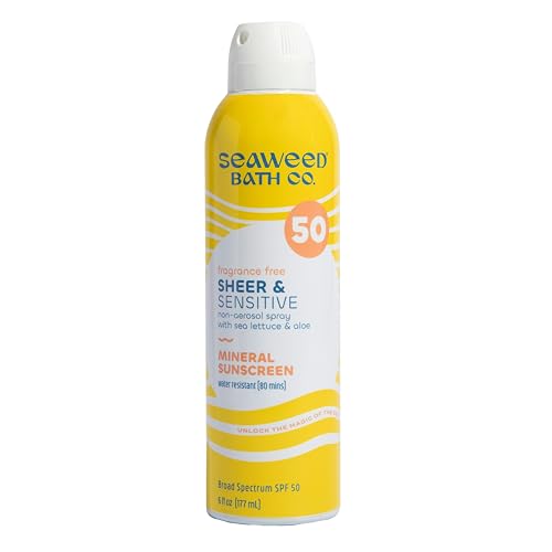 Seaweed Bath Co. Sheer Mineral Sunscreen Spray - SPF 50, Fragrance Free, 6oz, Vegan & Cruelty Free