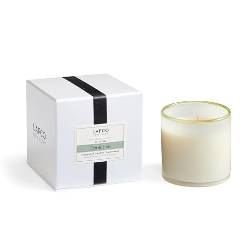 LAFCO New York Candle - Feu de Bois Scent, Non-Toxic Soy Wax, Reusable Glass Vessel - 6.5 oz