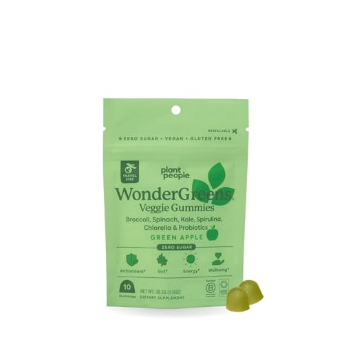 Plant People WonderGreens Gummies - Probiotics for Energy, Immune & Gut Health - Green Apple, 10ct