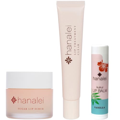 Hanalei Lip Care Bundle - Exfoliating Sugar Scrub, Kukui Oil Treatment & Vanilla Balm - 3 pcs