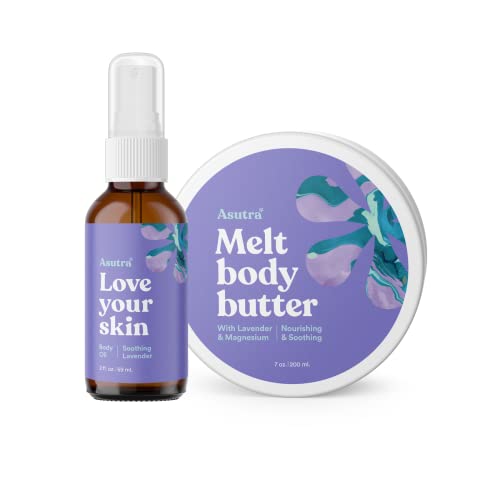 ASUTRA Lavender Gift Set - Magnesium Body Butter & Oil for Soothing Hydration - 7oz & 2oz