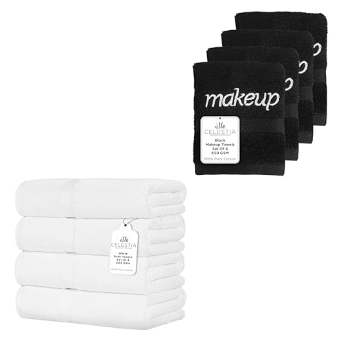 Premium 100% Cotton Towel Set - Ultra Absorbent, Soft & Quick Dry - 8 Pack (4 Bath, 4 Makeup)