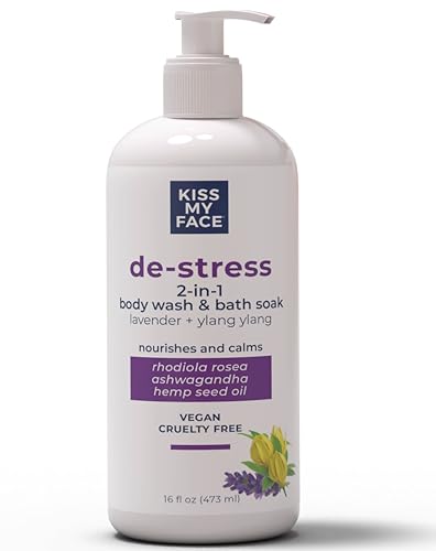 Kiss My Face De-Stress Body Wash & Bath Soak - Calming Lavender & Ylang Ylang - 16oz Pump