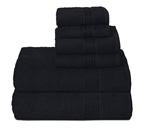 Elvana Home Cotton Towel Set - Ultra Soft, Quick Dry, Chemical-Free - 6 Pack, Black