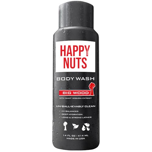 HAPPY NUTS Big Wood Body Wash - Moisturizing, Deep Clean for Sensitive Skin, Sandalwood Scent - 16oz