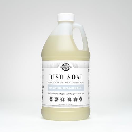 Rustic Strength Dishwashing Liquid - Hypoallergenic, Plant-Based, 64oz Refill for Sensitive Skin