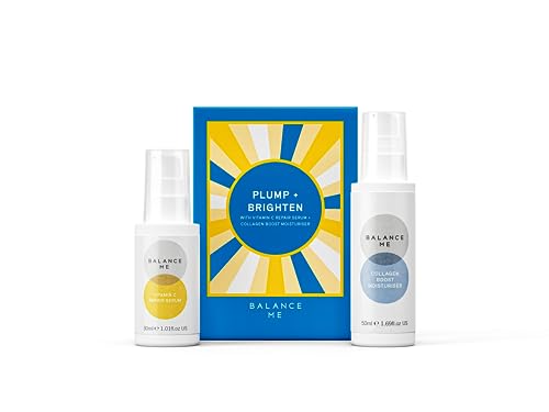 Balance Me Skin Care Set - Plump & Brighten Vitamin C Serum, Collagen Boost - 2 Full Size