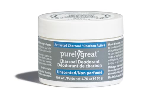 Purelygreat Natural Deodorant - All-Day Odor Protection, EWG Verified, Charcoal Unscented - 3oz