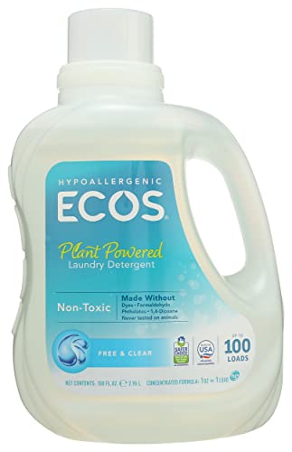 Ecos Concentrated Laundry Detergent - Free and Clear, All Natural Ingredients - 100 oz Pack of 4