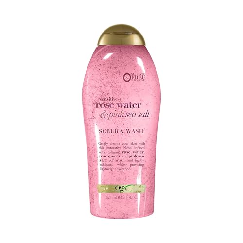 OGX Body Scrub - Gentle Exfoliation with Rosewater & Pink Sea Salt, Paraben-Free - 19.5 Fl Oz