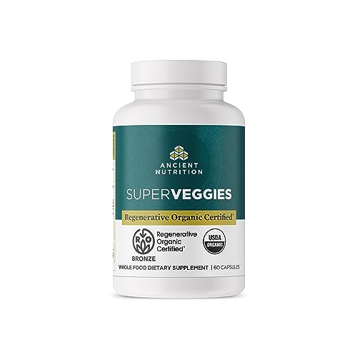 Ancient Nutrition SuperVeggies Capsules - Supports Gut & Immune Health, 23 Superfoods - 60 Count