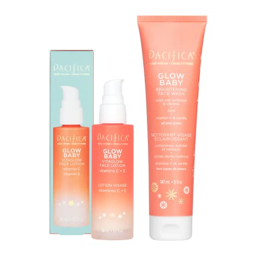 Pacifica Beauty Skincare Set - Brightening Face Wash & Hydrating Lotion, Vegan - 1.7oz & 5oz