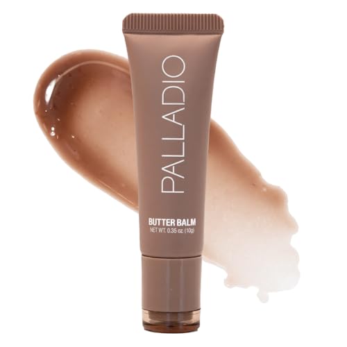 Palladio Butter Balm - Hydrating Lip Care with Aloe & Peptides, Sheer Caramel Tint - 0.5oz