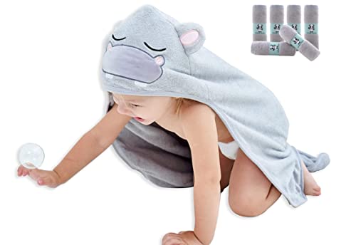 HIPHOP PANDA Baby Towel & Washcloths - Ultra-Absorbent, Hypoallergenic, Grey Elephant - 6 Pack