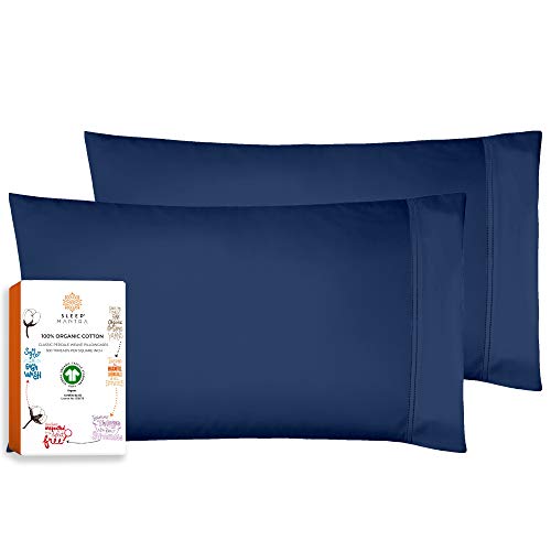 Sleep Mantra Organic Cotton Pillowcases - Soft, Breathable Percale, King Size Set of 2, Navy Blue