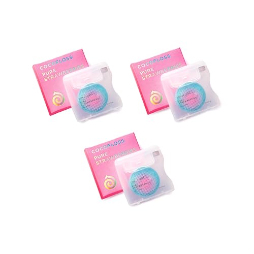 Cocofloss Woven Dental Floss - Dentist-Designed, Coconut Oil Infused, Strawberry Scent - 3 Spools