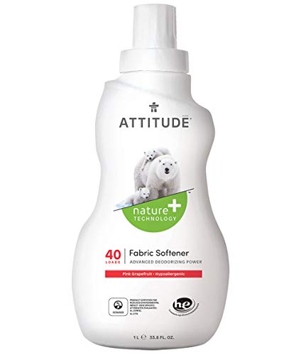 ATTITUDE Fabric Softener - Naturally Derived, Vegan, Deodorizes, Pink Grapefruit - 33.8 Fl Oz