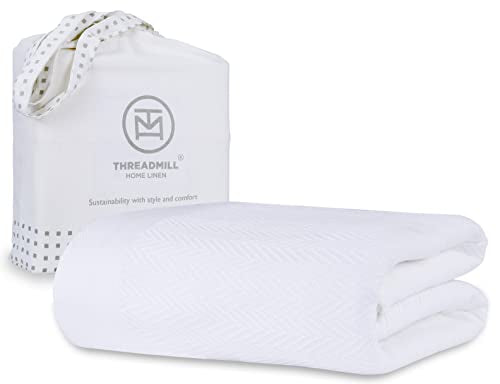 Threadmill Luxury Cotton Throw Blanket - Soft, Breathable, Oeko-Tex Certified - 106x92 inches, White