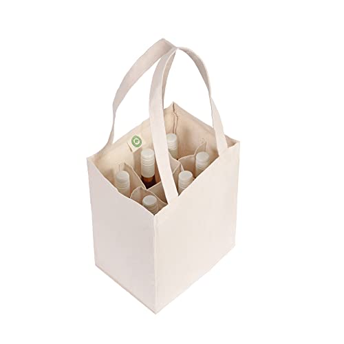 Elegant Six Bottle Canvas Wine Tote - Durable, Organic Cotton, Washable - 1 Bag