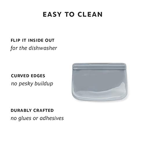 W&P Porter Silicone Reusable Storage Bag - 100% Food-Grade, Microwave Safe, 10oz Flat, Slate